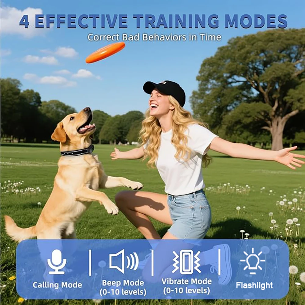 4900FT Dog Training Collar, IP67 Waterproof Rechargeable Dog Collar with 4 Training Modes & Remote Voice‑Call for All Dog Sizes