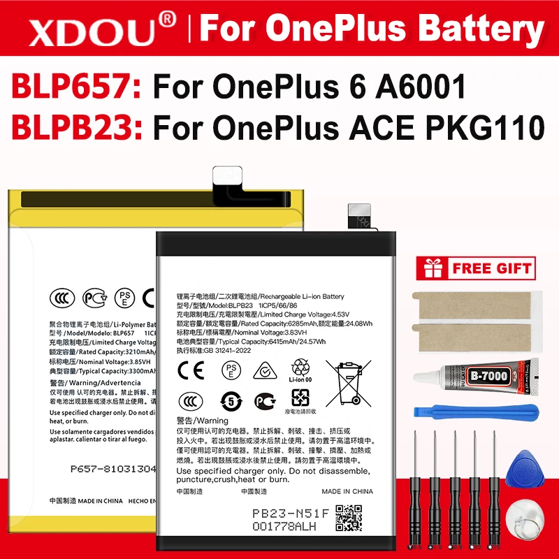

Brand New BLP657 BLPB23 Replacement Battery For OnePlus 6 A6001 Genuine OnePlus ACE 5 PKG110 Phone Batteries
