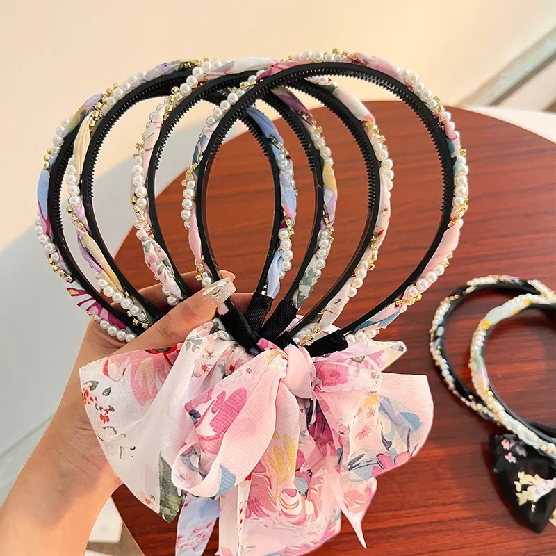 المرأة مضفر الشعر الشريط التعادل الشعر عقال قابل للتعديل القوس اللؤلؤ مضفر هيرباند الرجعية وشاح حريري عقال للنساء الفتيات