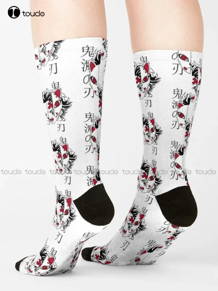 Kimetsu No Yaiba Socken, schwarze Socken, Herren, Cartoon, bequem, beste Mädchen, Sport, Straße, Skateboard, Socken 360° °   Digitaldruck Harajuku