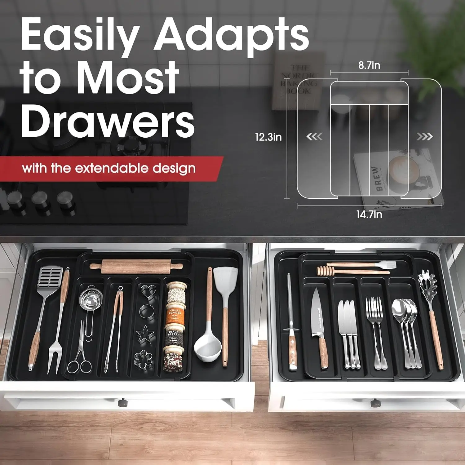 

Silverware Drawer Organizer, Expandable Utensil Tray for Kitchen, Adjustable Flatware and Cutlery Holder for Spoons Forks Knives