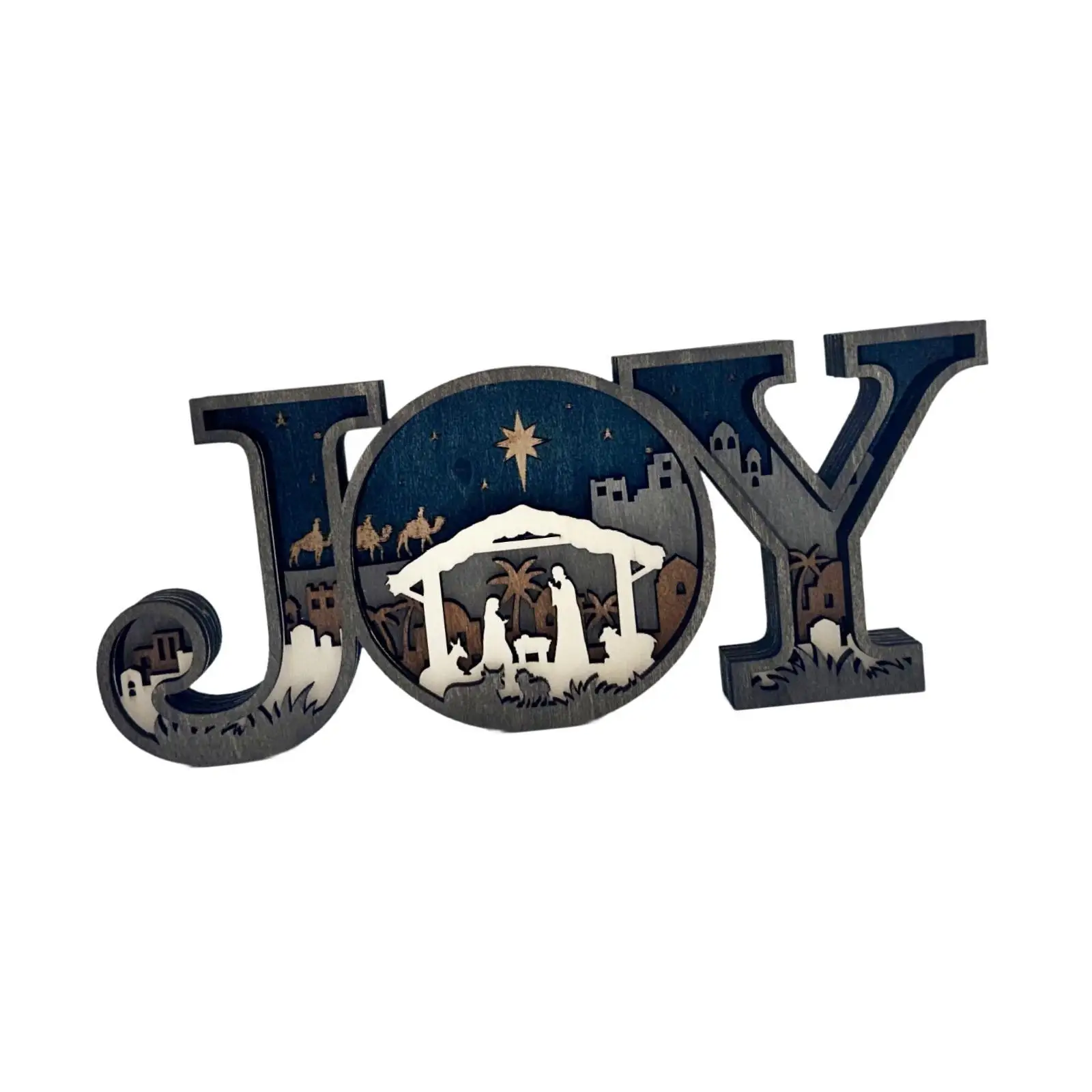 Decorative Christmas Nativity Statue Boxwood Tabletop Ornament Relief Decoration Figure for Living Room Holiday Decor