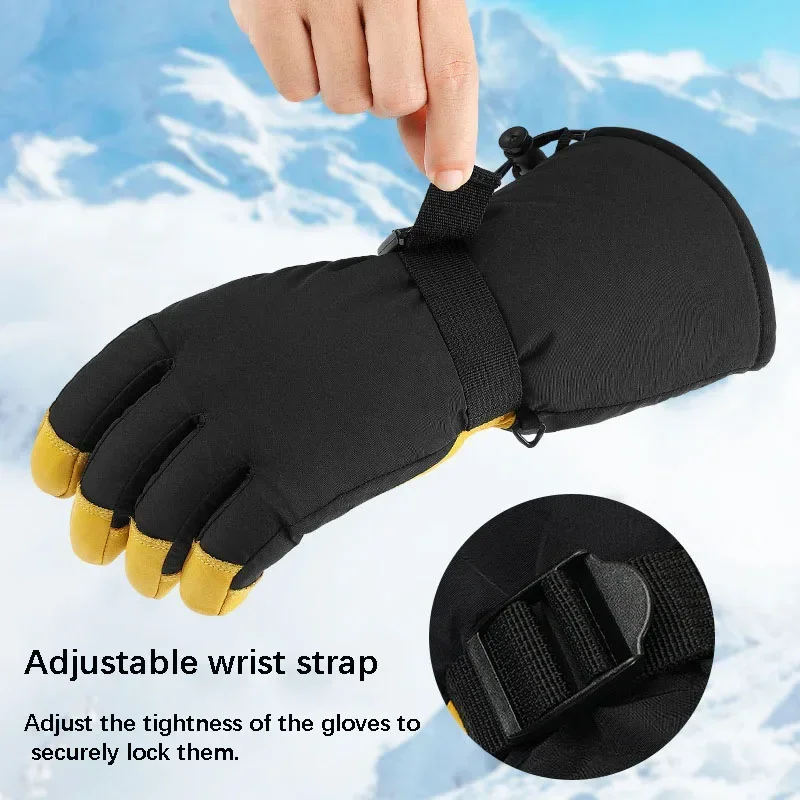 Thermal Leather Ski Gloves Velevt Keep Warm Winter Ski Skateboard Gloves Full Finger Windproof Climbing Riding Running Gloves