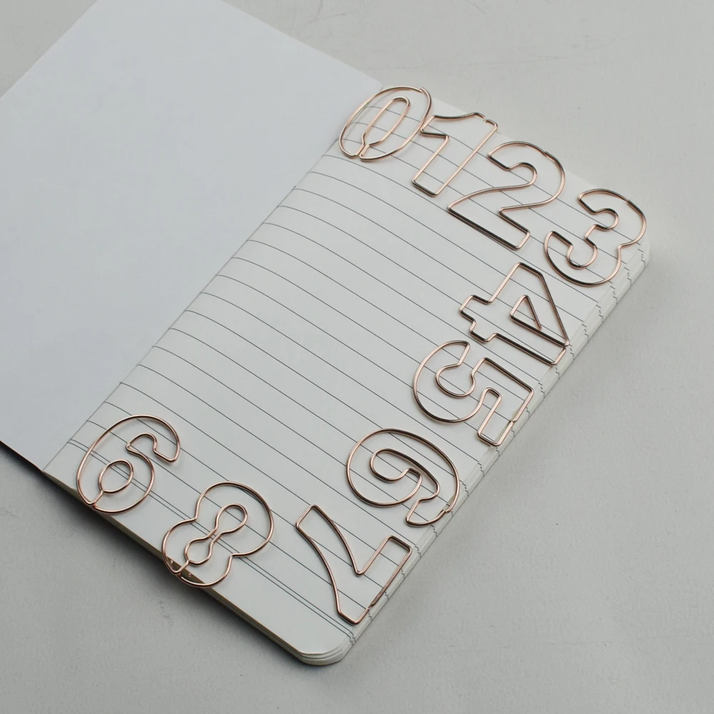 10pcs/Set Metallic Wire-formed 0-9 Number-shaped Paper Clip Bookmarks Paperclips Office Stationery School Supplies
