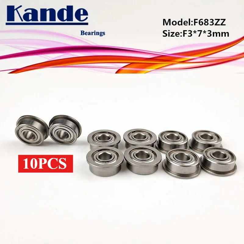 Kande 10pcs Bearing F683ZZ  F683 ZZMetal Shield Flange Ball Bearing F3*7*3mm
