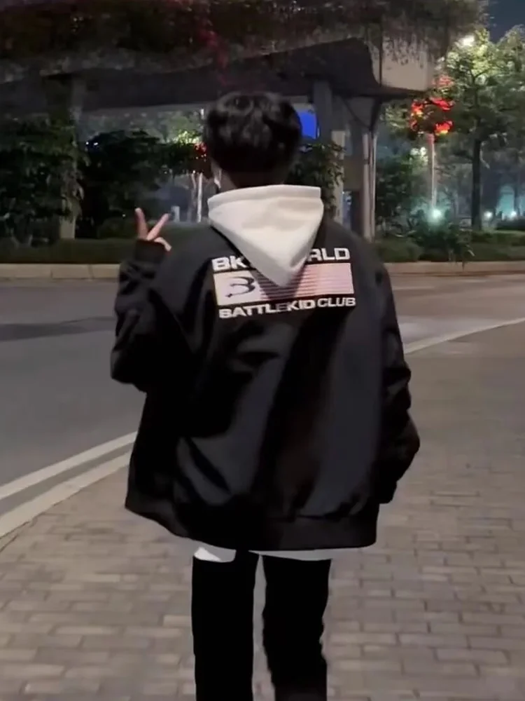 

Мужская бейсбольная куртка большого размера в американском стиле High Street Sle, осенняя новая модная свободная верхняя одежда, ветрозащитная длинная застежка-молния све