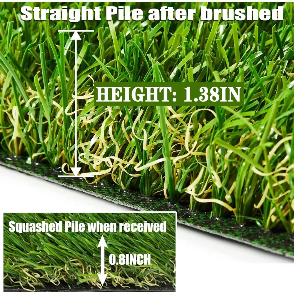 Artificial Turf 4 ft x 6 ft with Drainage, 1.38 Inch Realistic Fake Grass Rug Indoor Outdoor Lawn Landscape for Garden