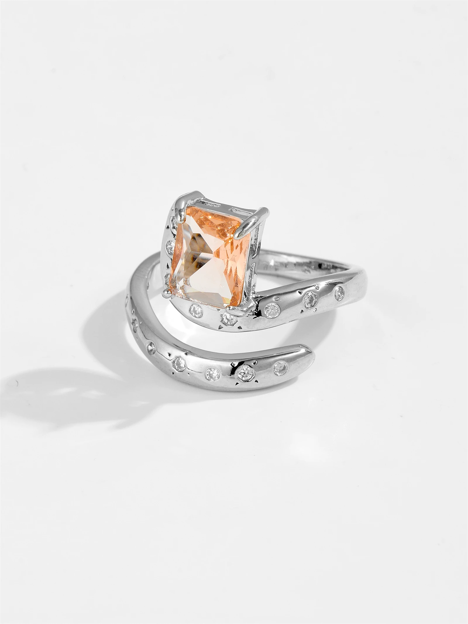 DPLAOPA Women 925 Sterling Silver Irregular Twist Open Adjustable Ring Big Geometric CZ Zircon New Luxury Fine Gift Jewelry