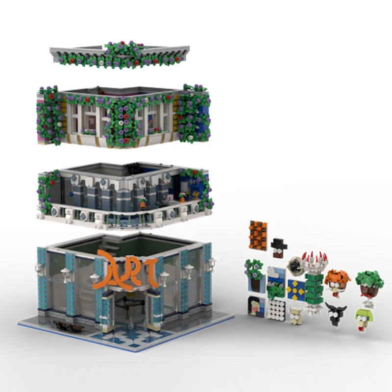 City Street View Model MOC Building Bricks Art Gallery With Cafe Modular Technology Children Holiday Gifts Assemble Toys Suit