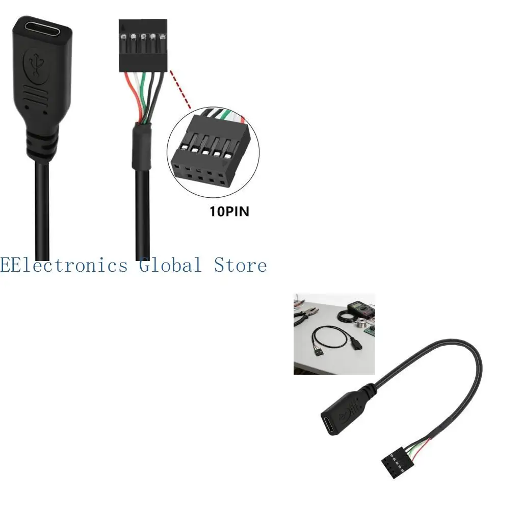 462B 9-Pin USB Header to Type C Female Cable, 20CM Internal USB 2.0 Front Port Wire for PC Front Port Wiring Tasks