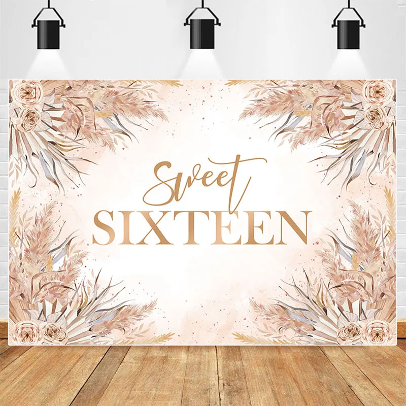 Boho Flower Sweet Sixteen Photography Backdrop Happy 16th Birthday Background Bohemia Floral Photobooth Decor Photo Studio Props