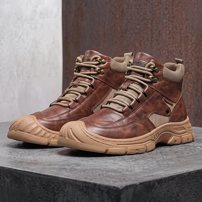 Beige Ankle Boots Fashion Sneakers Male Vintage Styles Casual Men Shoes Designer Comfortable Leisure Leather Tooling Board Shoes