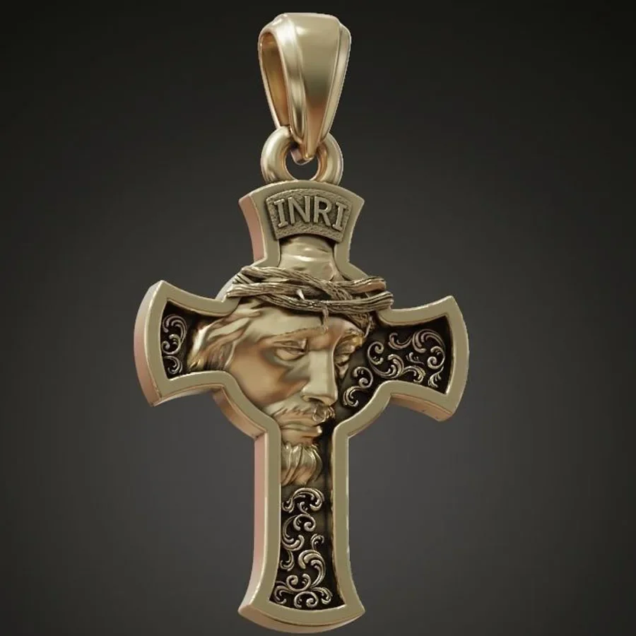 13g Long Big Cross Ukrainian Prayer Cross Pendant Catholic Jesus Face Gold Pendant Customized 925 Solid Sterling Silver