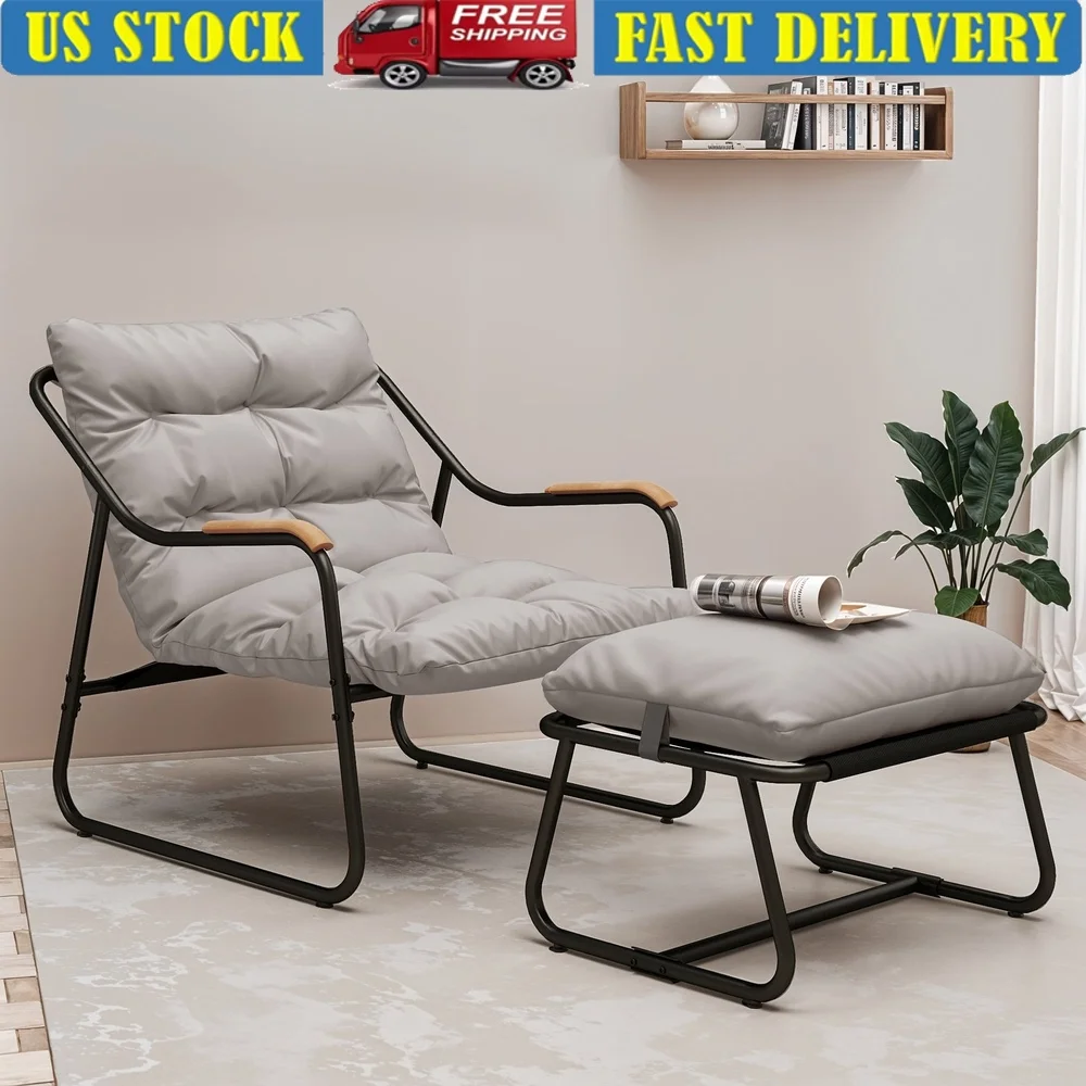 

Patio Outdoor Lounge Chair with Ottoman Comfy Sling Recliner Textilene Papasan Chair Puffy Cushion Durable Weather Resistant