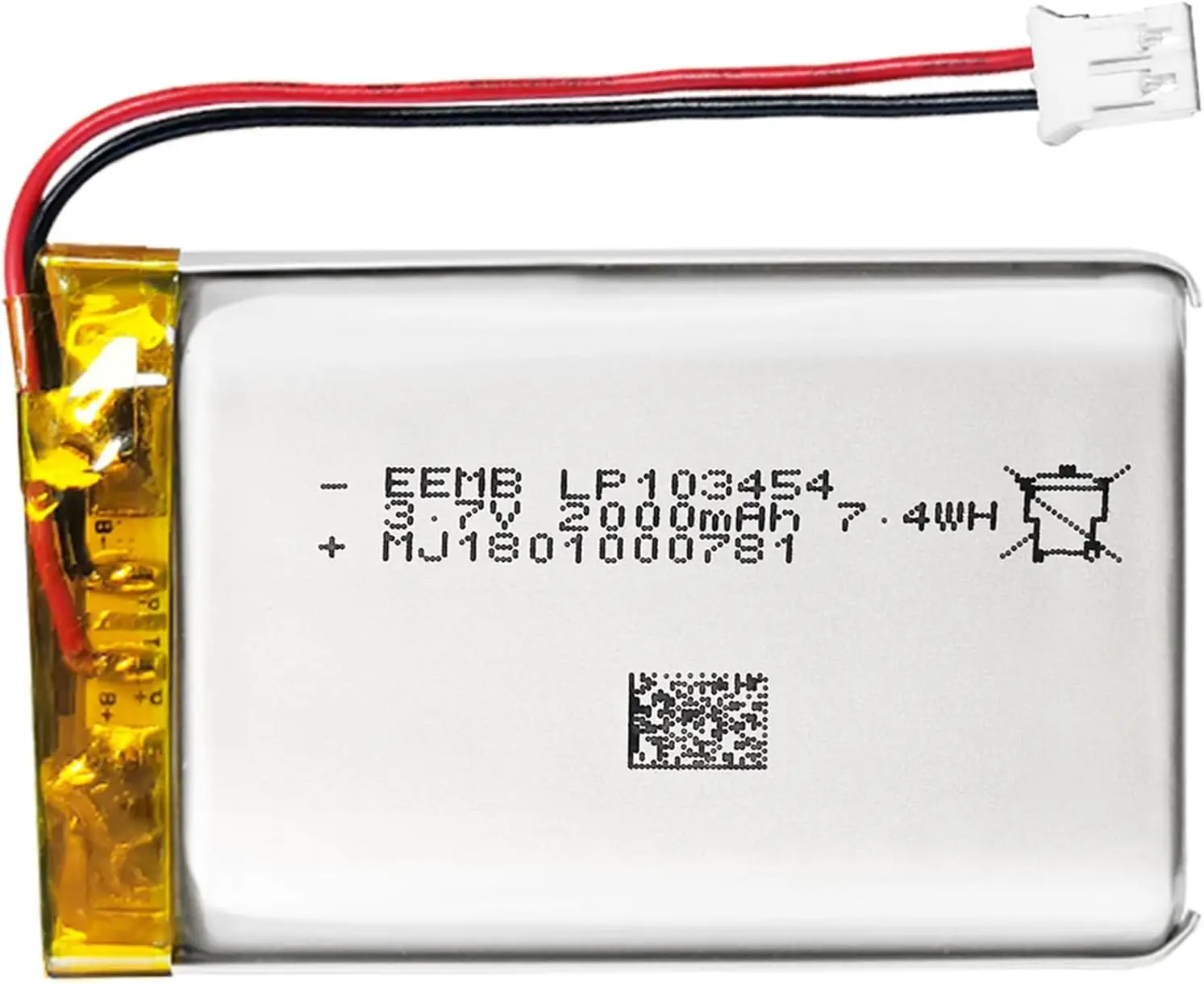3,7 V 2000 mAh 103450 103454 LiPo-Akku JST PH2.0-Stecker, wiederaufladbarer Lithium-Polymer-Akku für GPS, DVD, PSP, LED-Licht, Smart Home