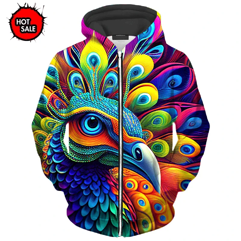 New Colourful Animal Tiger Lion 3D Printed Zipper Hoodies Boys Girls Sweatshirts Fashion Long Sleeve Oversized Women Hoodie Coat