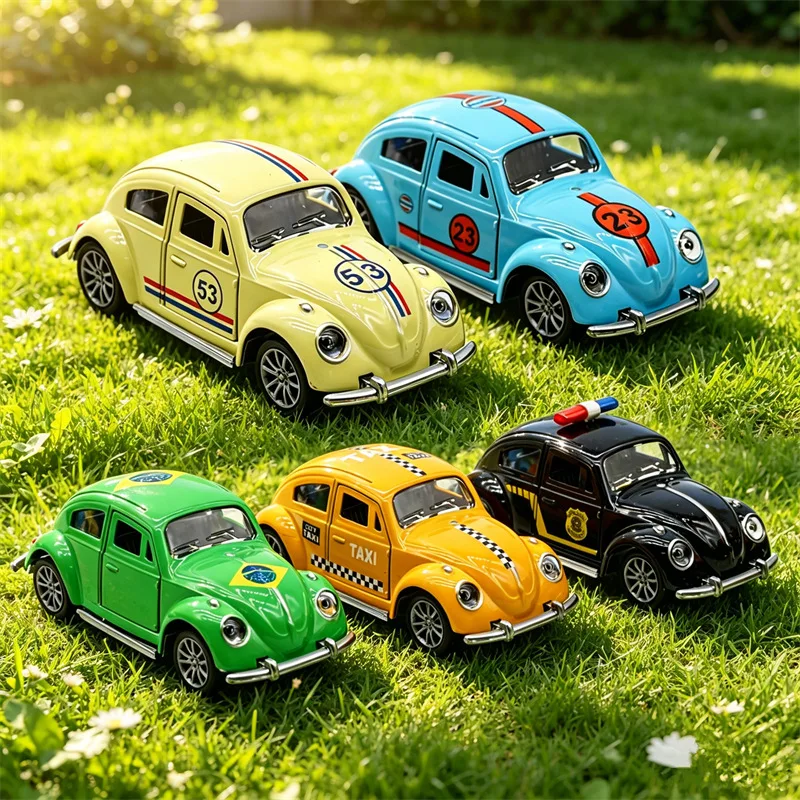 1:36 Alloy Beetle Painted Racing Police Car Model, Pull Back To Open The Door, Car Model Is Hot