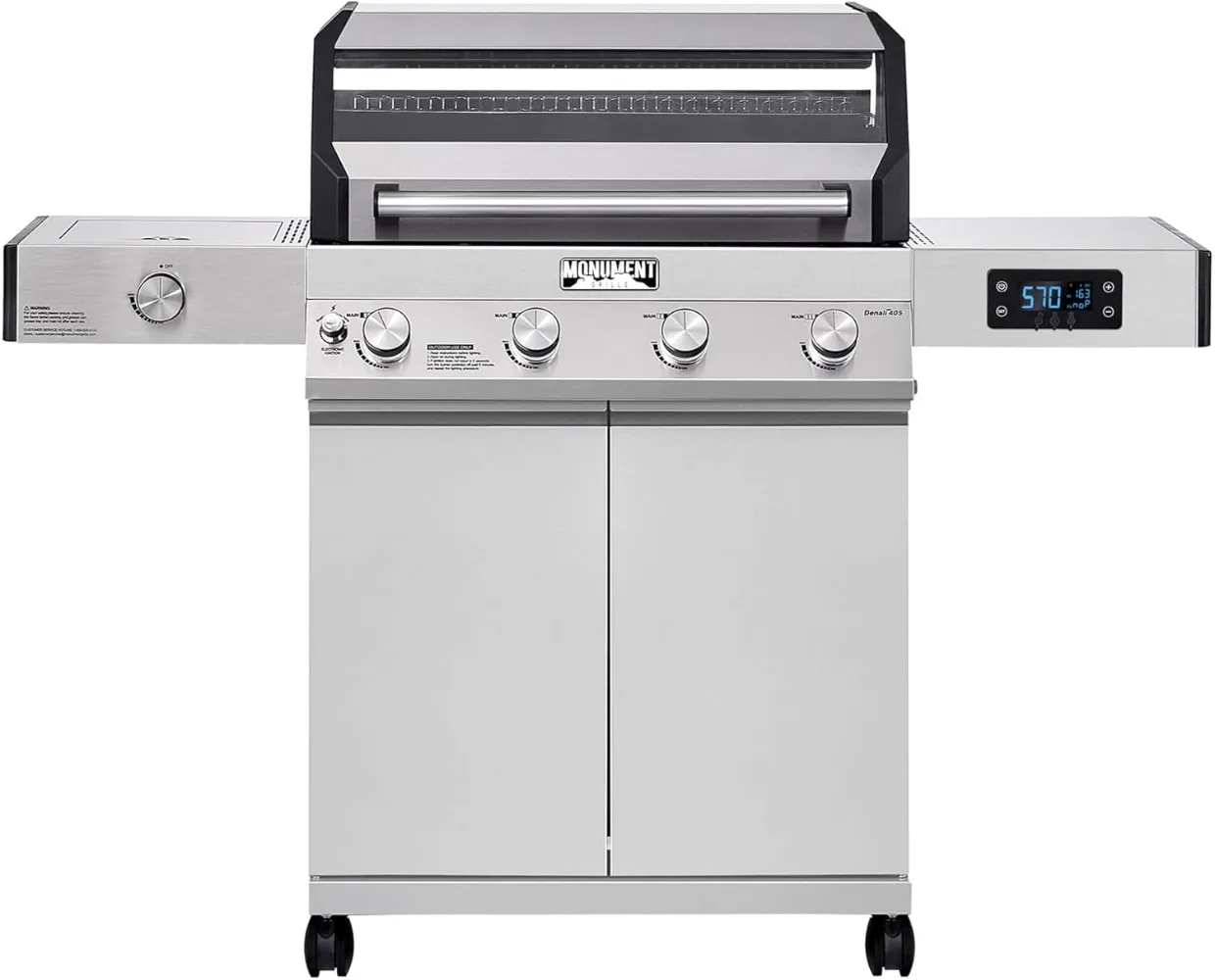 Denali 405 4-Burner Liquid Propane Gas Smart bbq Grill Stainless Steel with Smart technology, Side Burner and Knob Controls