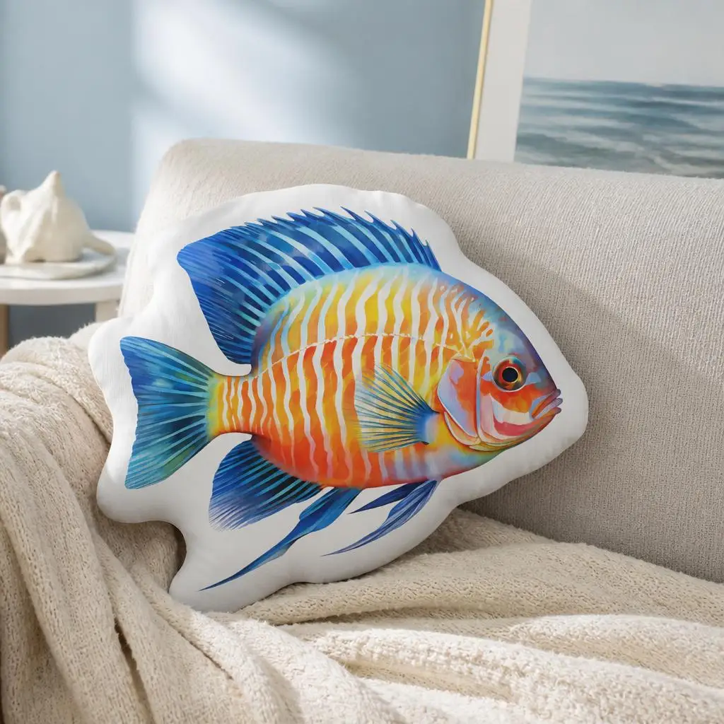 Tropical Fish Throw Pillow Irregular Stuffed Cushion Colorful Aquarium Fish Decorative Pillow for Coastal Home Decor Sofa