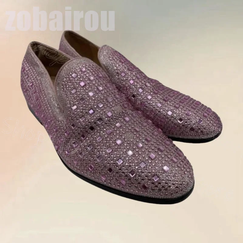 

Purple Rhinestone Design Low Top Men Loafers Fashion Slip On Men Shoes Luxurious Handmade Party Banquet Dating Men Dress Shoes