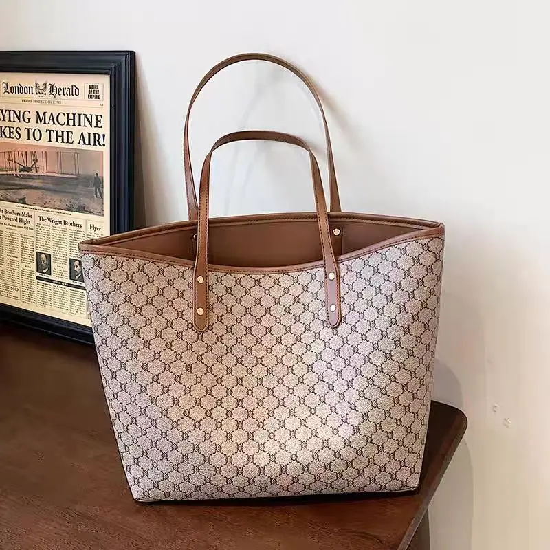 2 pçs/set design de luxo sacola para as mulheres grande capacidade bolsa moda impressão bolsa ombro na moda nova bolsa de compras