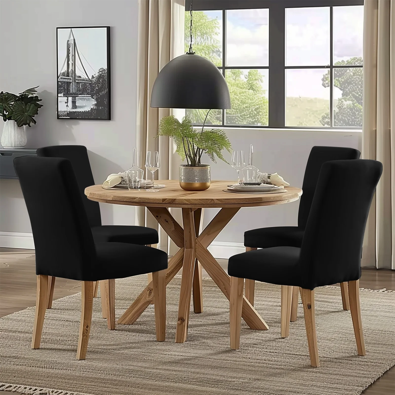 4-teiliges Set mit hohem Stretch-Esszimmerstuhlbezug, elastischer Schonbezug, abnehmbarer, rutschfester Sitzschutz für Wohnzimmer, Zuhause, Küche, Hochzeit – Detail 4