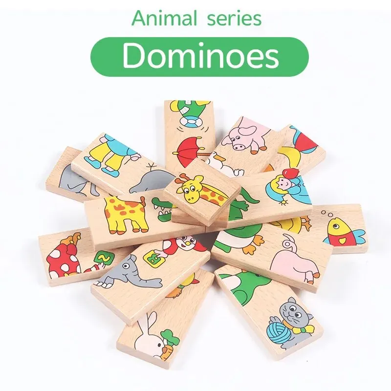 Children\'s Dominoes Creative Animal Cognition Wooden Toy Educational Early Education Puzzle