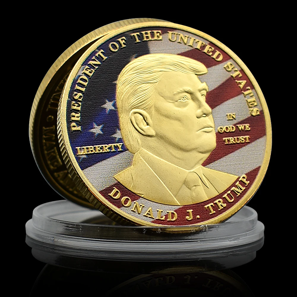 

2024 Trump Gold Challenge Coin US President Coins Collectibles Leberty In God We Trust Commemorative Medal In Capsule