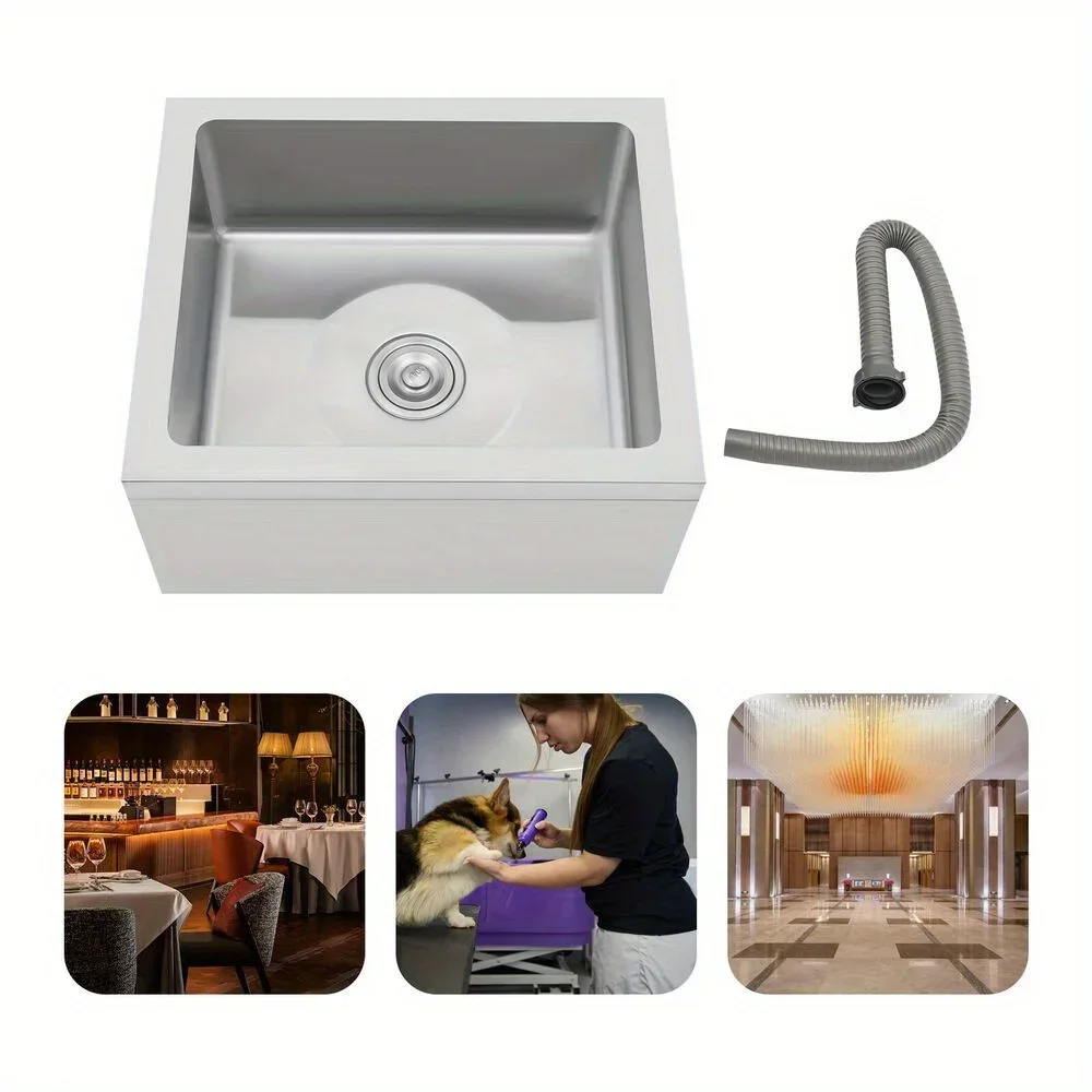 حوض المرافق وعاء واحد بالوعة تجارية فضية من الفولاذ المقاوم للصدأ قائم بذاته بالوعة تجارية واحدة فضية