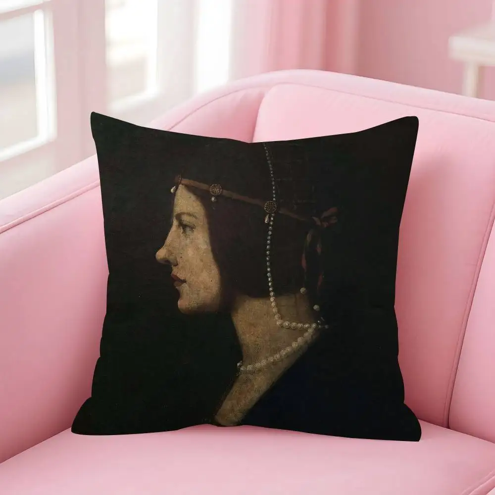 Wearing Pearls Girl painting Double-sided Printed pillow cover Short plush Suitable living rooms bedrooms throw cushion cover