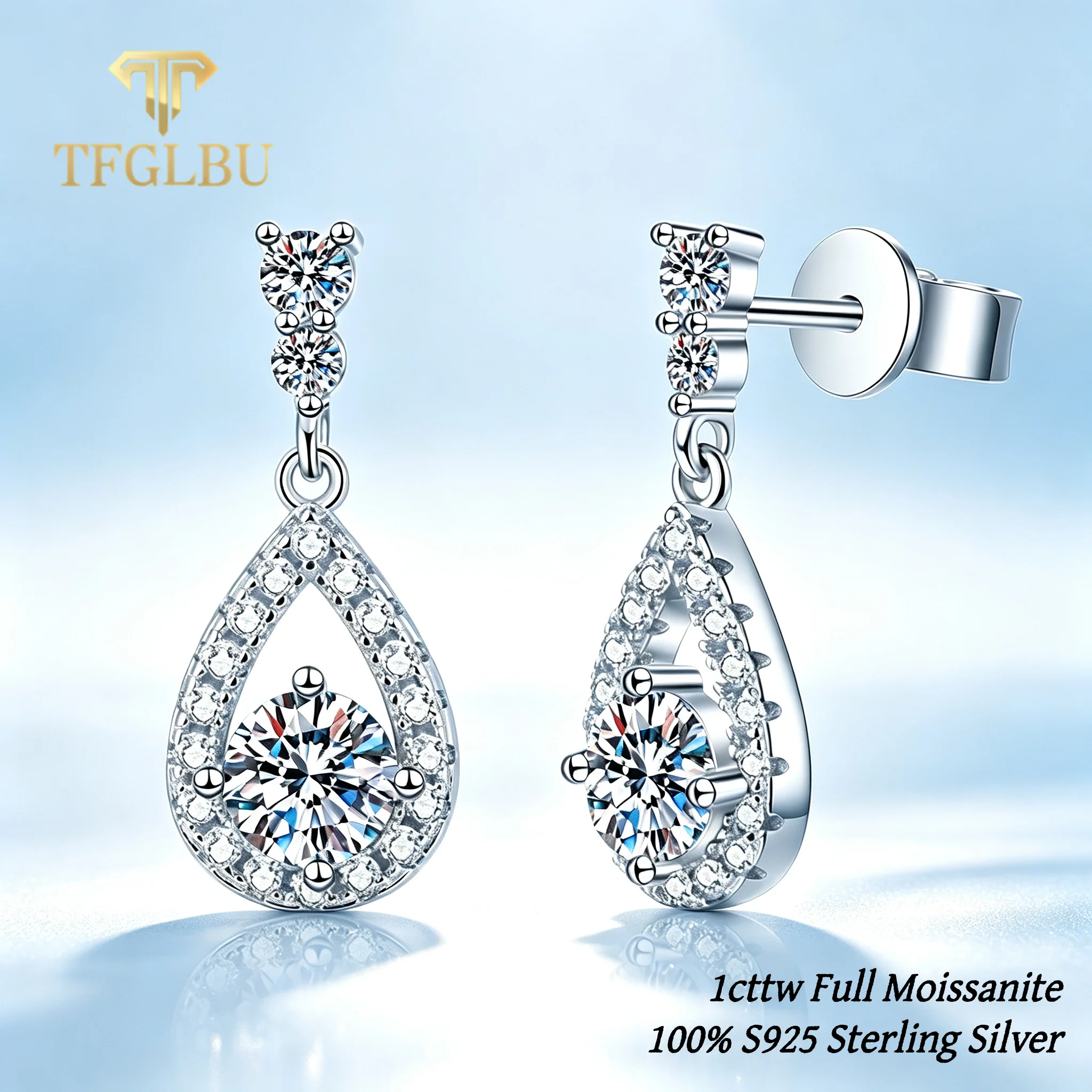 TFGLBU 1cttw Moissanite Drop Earrings for Women 925 Sterling Silver Sparkling Diamond Dangle Earring Wedding Bridal Jewelry Gift