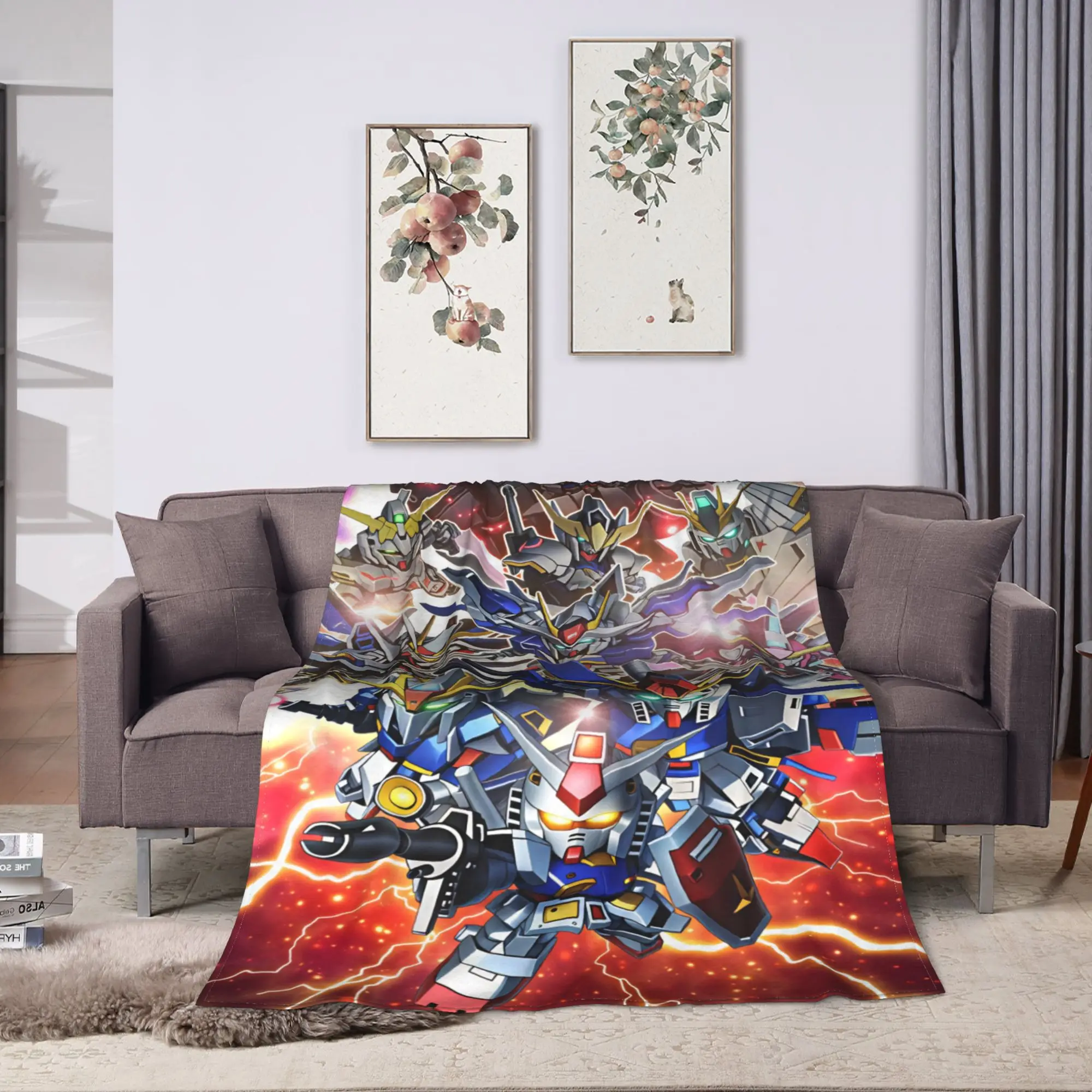 Warm Soft Blanket Decorative Mobile Suit Gundam Throw Blanket  Flannel Bedspread For Bedroom Graphic Sofa Bed Cover