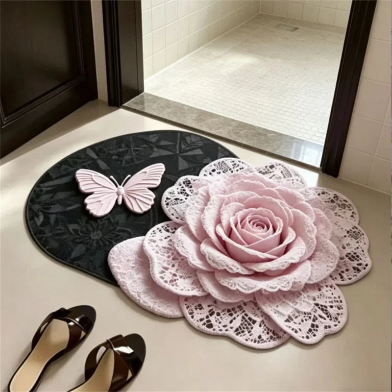Korean Style Flower Diatomaceous Earth Bathroom Mat 40x60CM Absorbent Quick Dry Anti-Slip Foot Pad for Bathroom Door