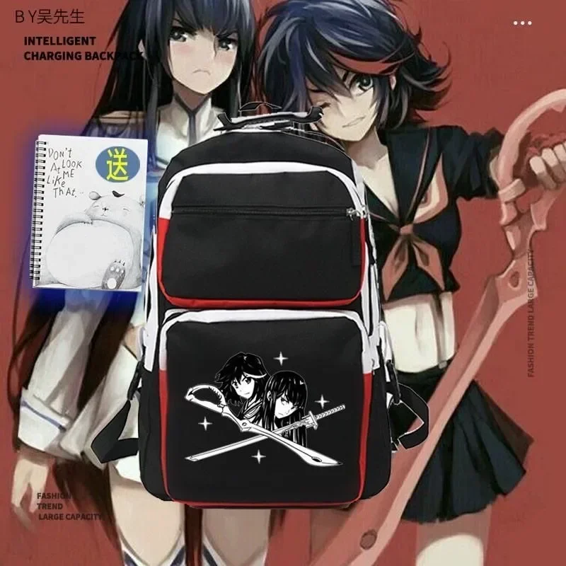 27×46×24cm-ブラック-ホワイト-ブラック-レッド、キルラキル、キルラキル、アニメ、学生、子供、ティーン、スクールバッグ、バックパック、女の子、男の子