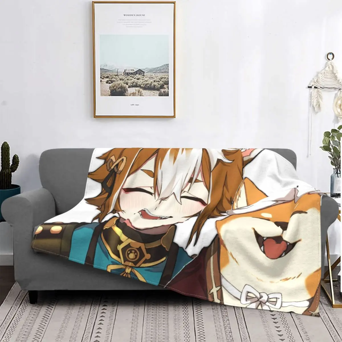 

Gorou Genshin Impact Amber ARPG Game Blanket Flannel Spring Autumn Cute Warm Throws For Winter Bedding