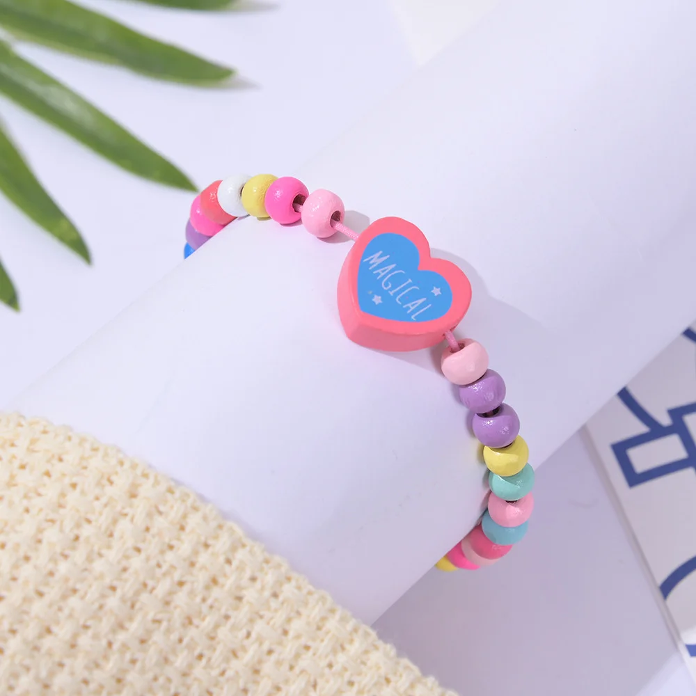 12Pcs/Pack Color Bracelet Cartoon Children Wooden Beads for Girl Birthday Party Favors Baby Shower Guest Gifts Pinata Fillers