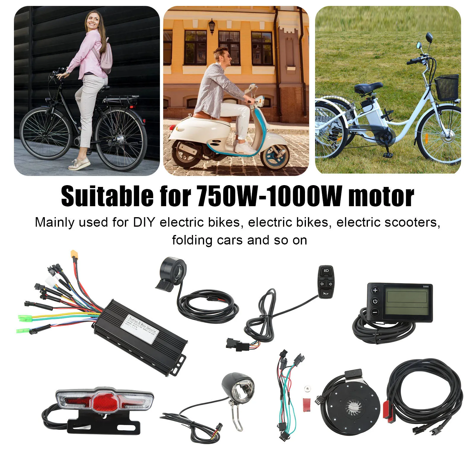 

750W‑1000W Electric Bike Conversion Kit 30A Controller S866 Panel Headlight Taillight Thumb Throttle for Repair Parts