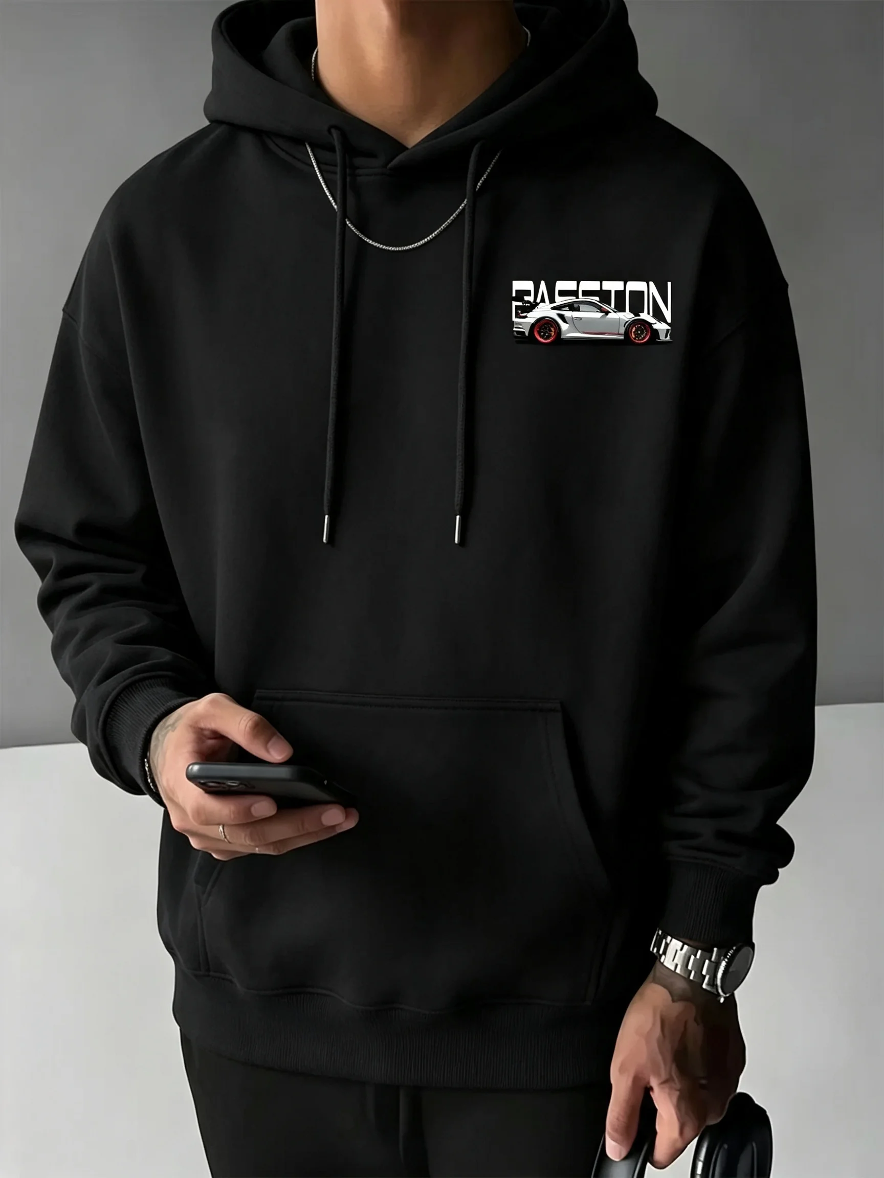Herren-Kapuzenpullover mit hochwertigem Rennsport-Element-Print-Design, Rundhalsausschnitt und trendigem Street-Style-Modedesign. – Detail 11