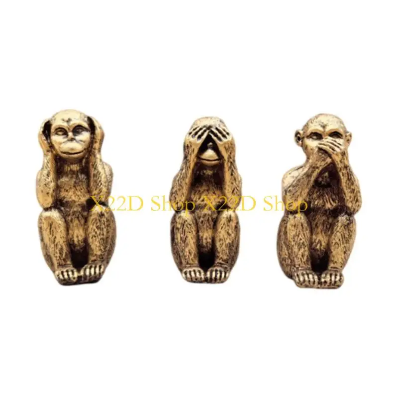 X22D Three Monkeys Sculpture Set See No Hear No Speak No Evil Money Figurines