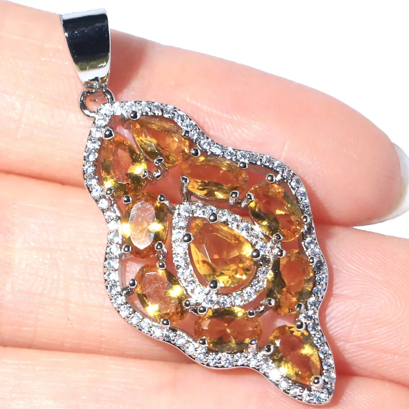 

Buy 3 Get 1 Free High Trendy Polished Fire Rainbow Mystical Topaz Golden Citrine White CZ Woman's Engagement Silver Pendant