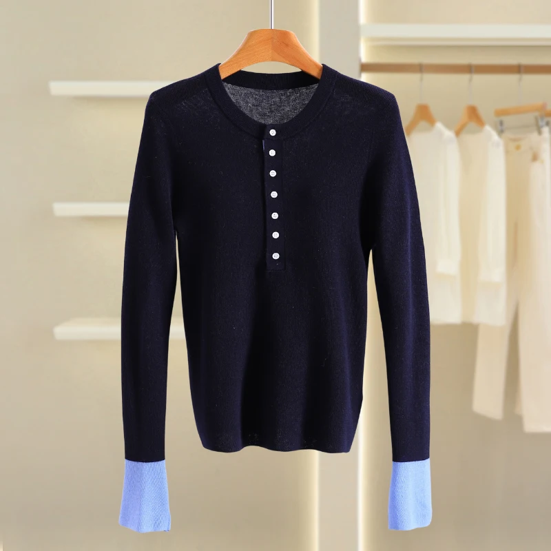 سترة خريفية مريحة كورية مستديرة Ne Splice ذات قاعدة محبوكة irt أنيقة للخريف للشابات من عمر 25 إلى 29 عامًا #4