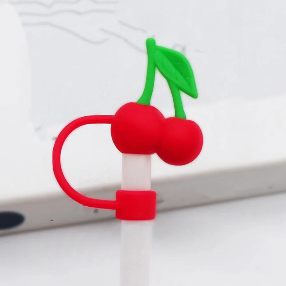 

Red Cherry Silicone Straw Topper 10mm Straws Reusable Dust Proof Cover Tumbler Cup Accessories Cute Drinking Protector