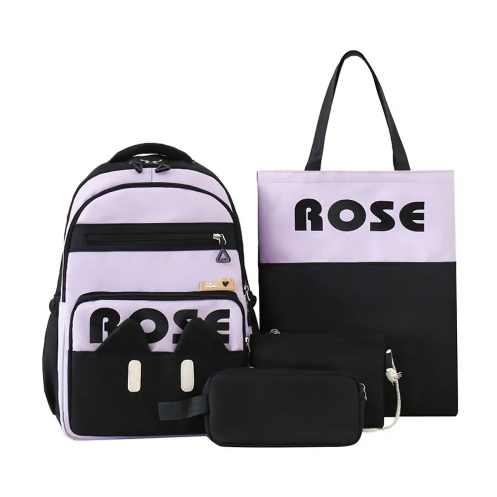 4Pcs/Set Simple Large Capacity 4 in 1 Backpack Breathable Multifunction School Bag School Rucksack Casual Book Bag Travel