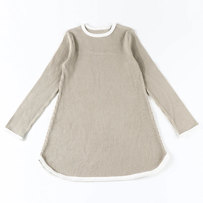 Girls dresses summer short sleeve and long sleeves round neck kids clothes children clothing girl dress ribbed with trims