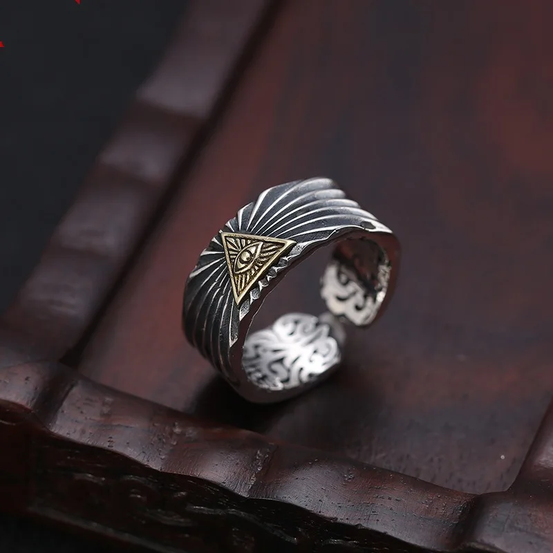 Men's Trendy Retro Handmade All Knowing Men's and Women's Eye of God Open Ring Ring