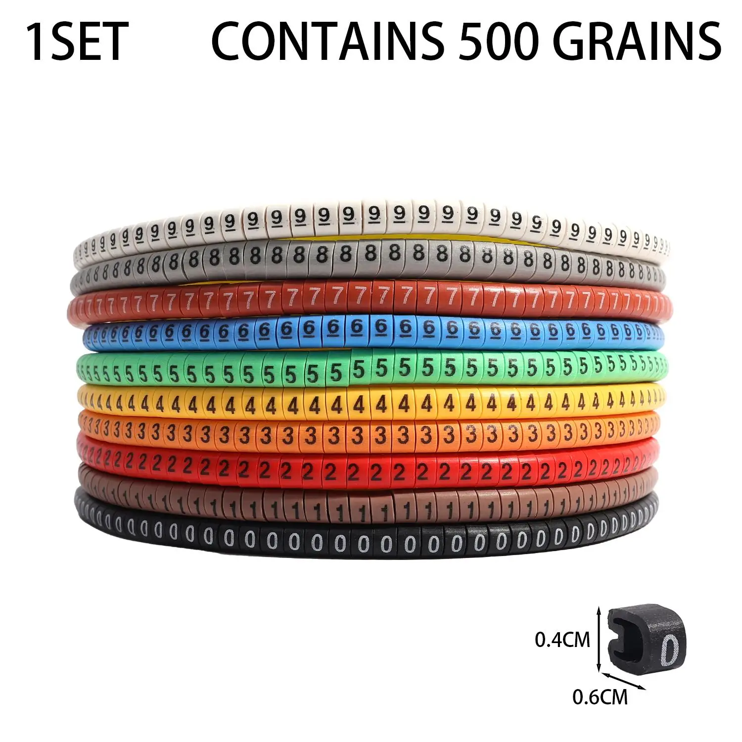500 Stück Kabelmarkierer EC-0 EC-1 Markierungsnummern 0 bis 9, farbig, 2,5 mm² Isolierung, PVC-Kabelmarkierer, Kabelmarkierungs-Etiketten