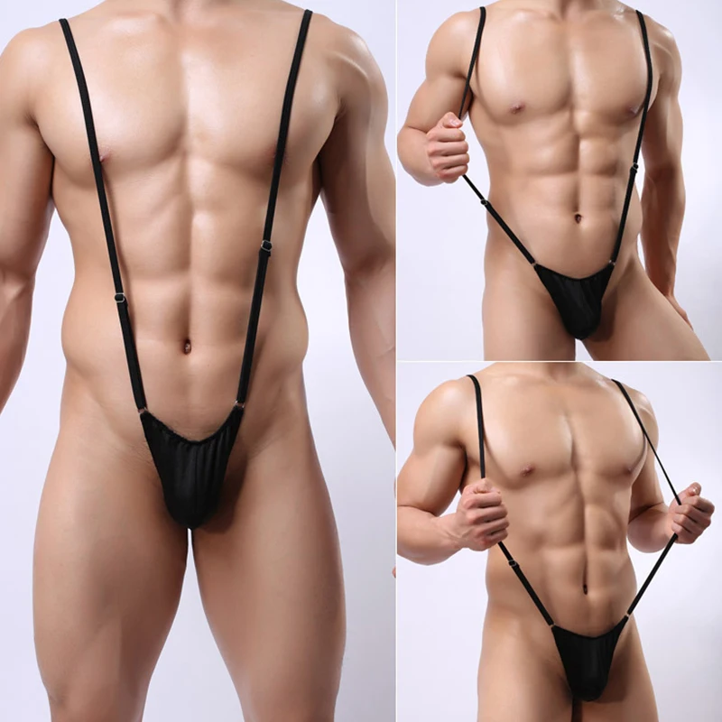 Men\'s Sexy Jumpsuit Strap Adjustable One-piece Thong T-pants U Convex Pocket Design Elastic Underwear Gay Porn Erotic Bodysuit