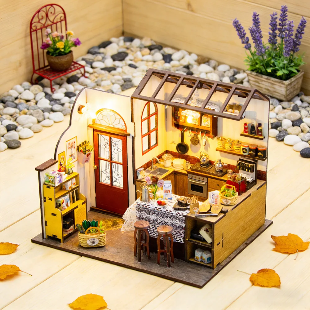 

Деревянный сборный домик, сделанный своими руками, из материалов для рукоделия, архитектурный декор, миниатюрная сцена, подарочная модель, игрушка