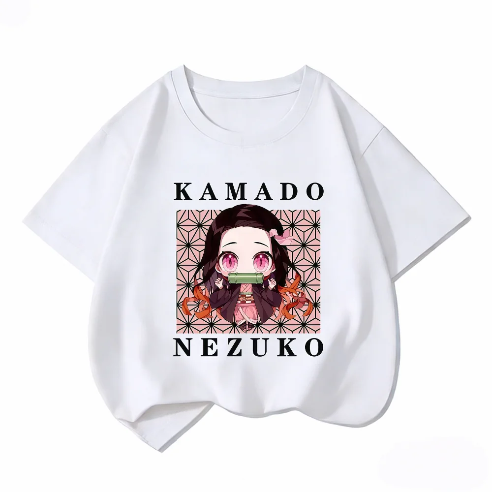 Bandai Demon Slayer Nezuko Kids T-Shirt 100% Cotton Cute Boys Girls Summer Short Sleeve Clothes Children Anime Chibi Tees