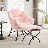 Modern lounge chair, upholstered sofa chair, reading chair with footstool for small spaces, corner chair - pink